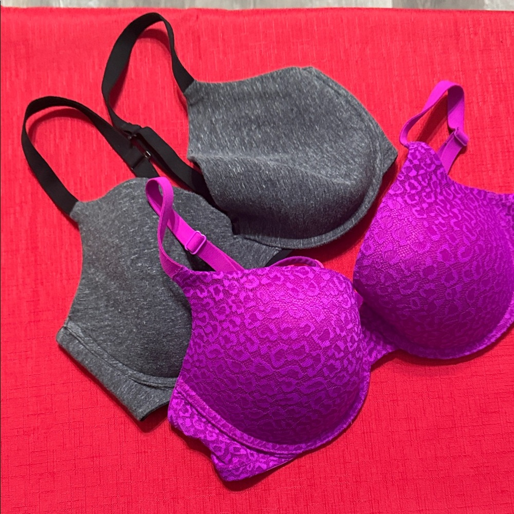 No Boundaries Heather Gray and Bright Purple Bras